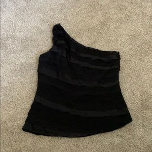 WHBM black one shoulder blouse.
